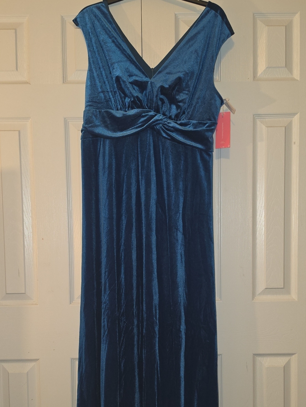 SHEIN Teal Velvet V-Neck Maxi Dress with Twist Waist